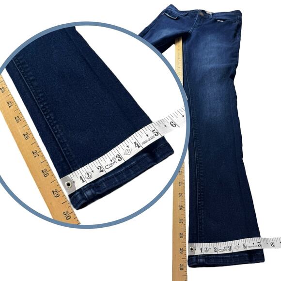 Low Rise Slim Fit Jeans Dark Wash Stretch Denim Zip Fly Women 7 Minimalist Y2k - Picture 5 of 16